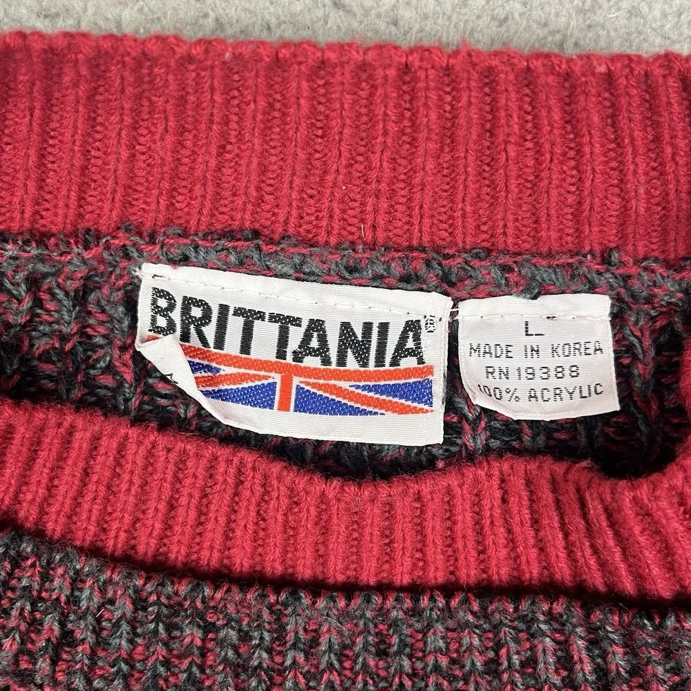 Vintage Brittania Sweater Knit Sweatshirt Acrylic‎ Red Black Size Large